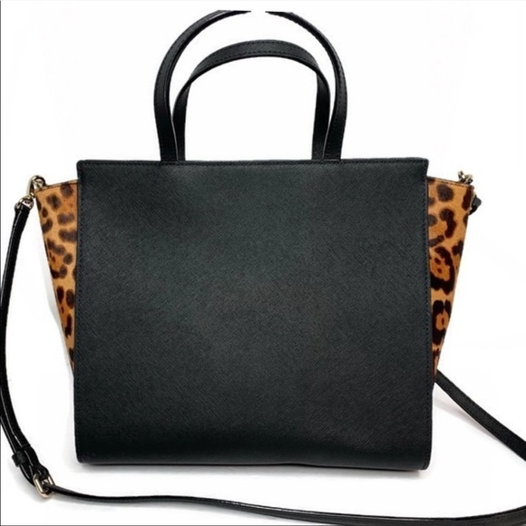 Kate Spade Hayden Leopard Cat Cheetah Bag Black with Ears - Picture 2 of 5